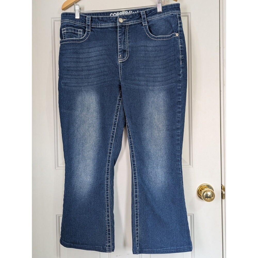 Copper Flash Bootcut Jeans Womens 14 Blue Medium Wash Denim Rhinestone Stitching